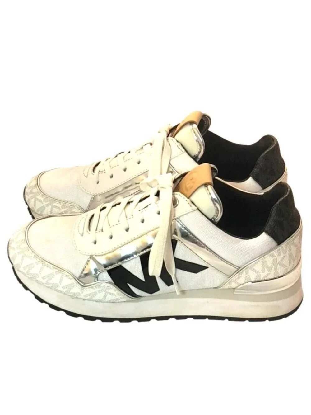 Michael Kors Maddy Two-Tone Gray & Silver Signature Logo & Mesh Trainers Size 6